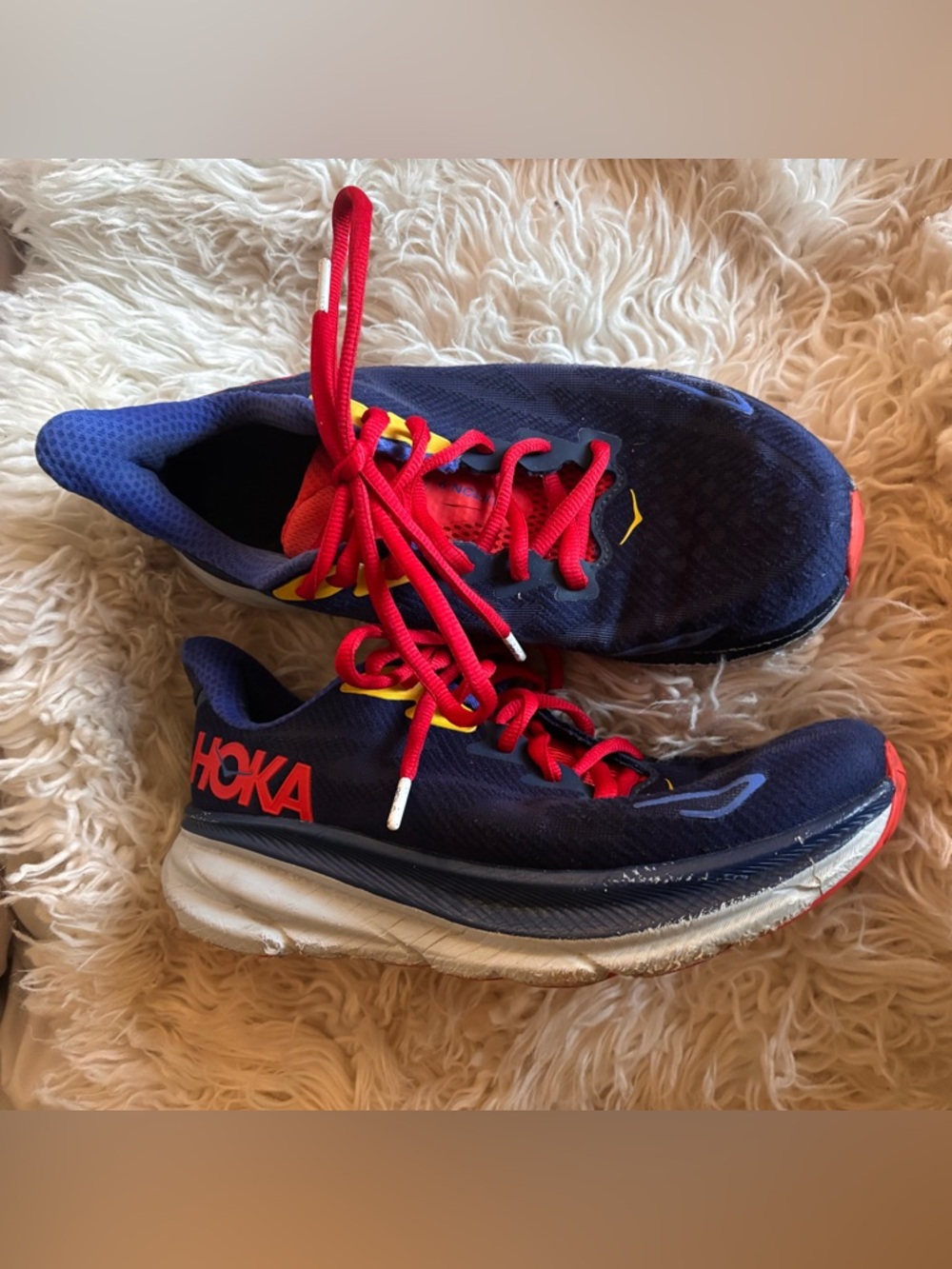 Hoka Clifton 9 Running Shoes with Red Laces